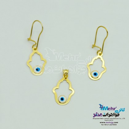 Half set of gold - Pendant and Earring - Hamsa Hand design-MS0405